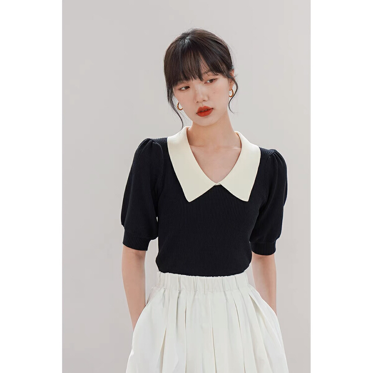 New in early summer! [strawberry] contrast color reversible V-neck short sleeve T-shirt s839# L
