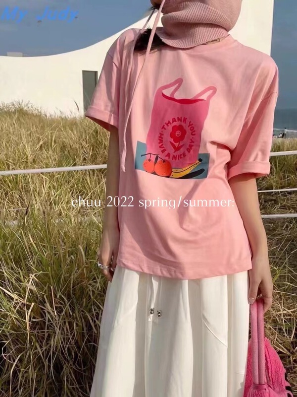 New in early summer! [chuu] Korean bear print short sleeve T-shirt 61155# HBx