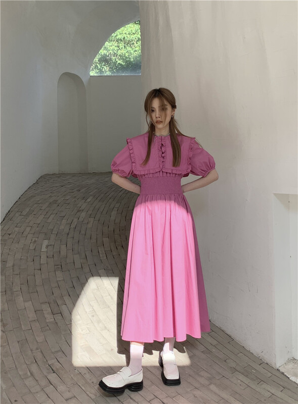 goods in stock! [m.five soul] Korean version simple waist closing slim dress 11136# CLS