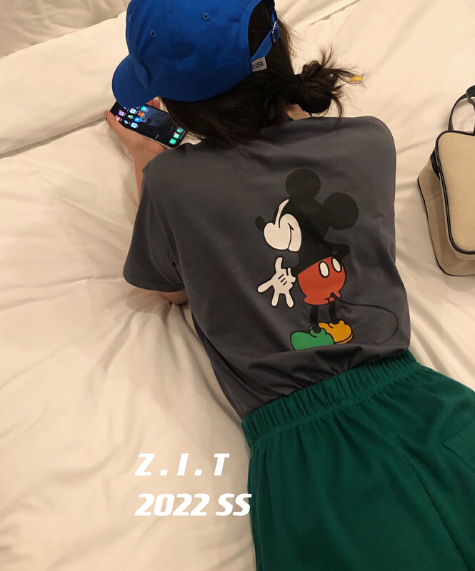 New year in early spring! [z.i.t] Korean cartoon Mickey print short sleeve T-shirt ts2205# zxl