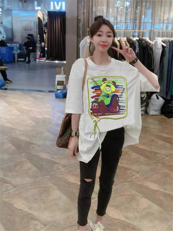 [Jin Han] bear ribbon design Short Sleeve T-shirt 8576# ozq