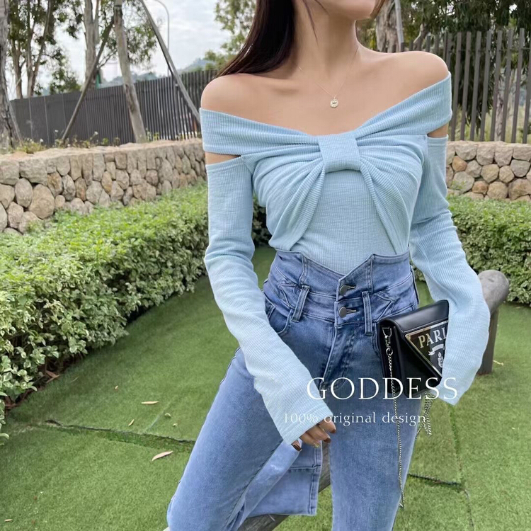 New year in early spring! [Nancy] bow tie one shoulder slim fitting blouse 023# WPL