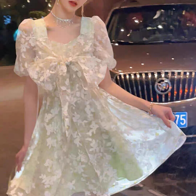 New in early summer! [Yingying new clothes] gentle wind, sweet bow tie, waist closing and thin dress 7207# Cl