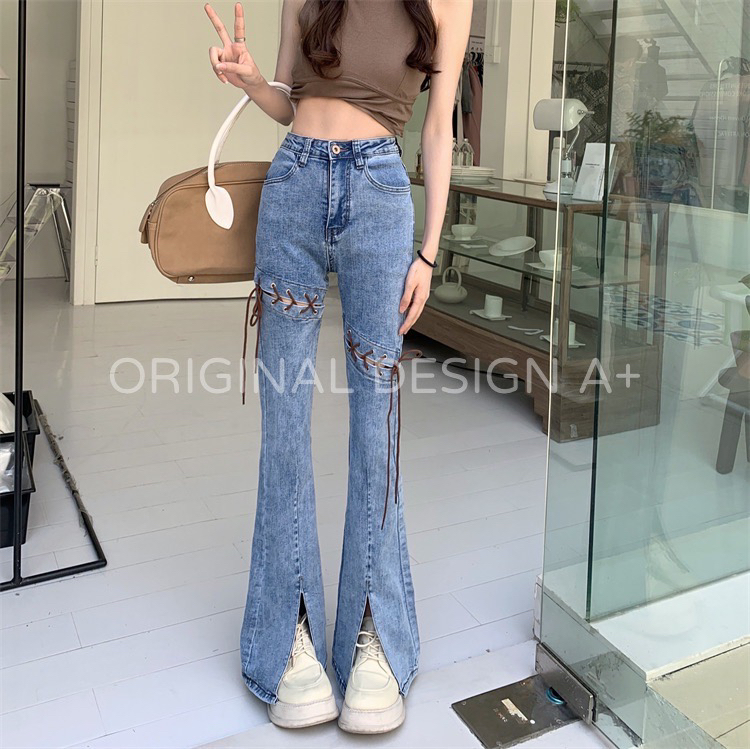 New in early summer! [a +] Spice Girls' split and tied rope flare jeans (with rope) 1133# WPL