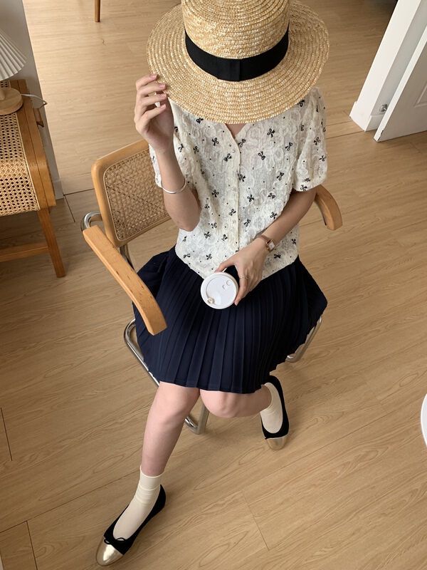 [I think] ladies' jacquard bow blouse 66375# CLS