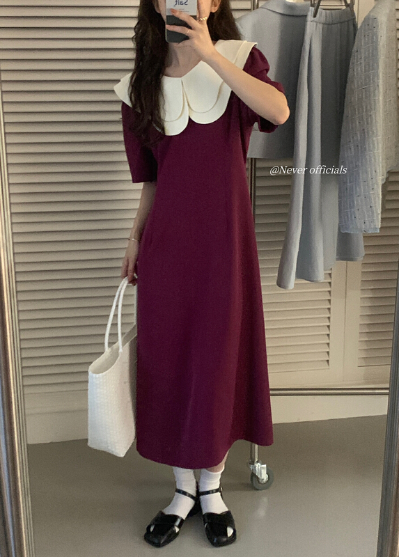 New in early summer! [Jin. C] solid color versatile Double Neck Dress jj122# XYY