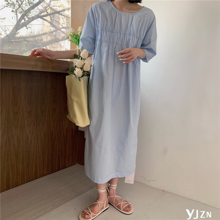 New in early summer! [within one circle] round neck simple lady gentle dress 8232# LSW