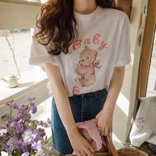 [love] versatile letter cute bear short sleeve T-shirt z0750# HBx