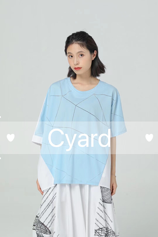 [cyard] color blocking fashion versatile short sleeve T-shirt 81631# L