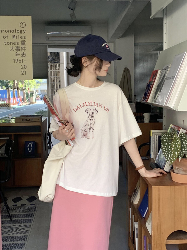 New in early summer! [the lab] Vintage Dog Print loose short sleeve T-shirt 2134# zxx