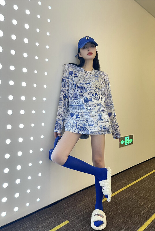 New in early summer! [3 + 2] Korean fashion print medium long sleeved T-shirt 3141# WPL
