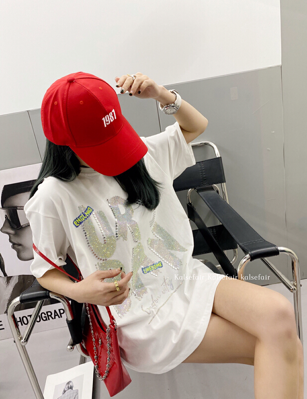 Original price 71.06! New year in early spring! [kashefei] Korean Pullover letter hot drill short sleeve T-shirt 71-19# ozq