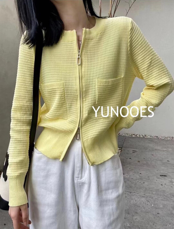 New year in early spring! [yunooes] fashion round neck double zipper foreign style versatile knitted cardigan 7805# LSL
