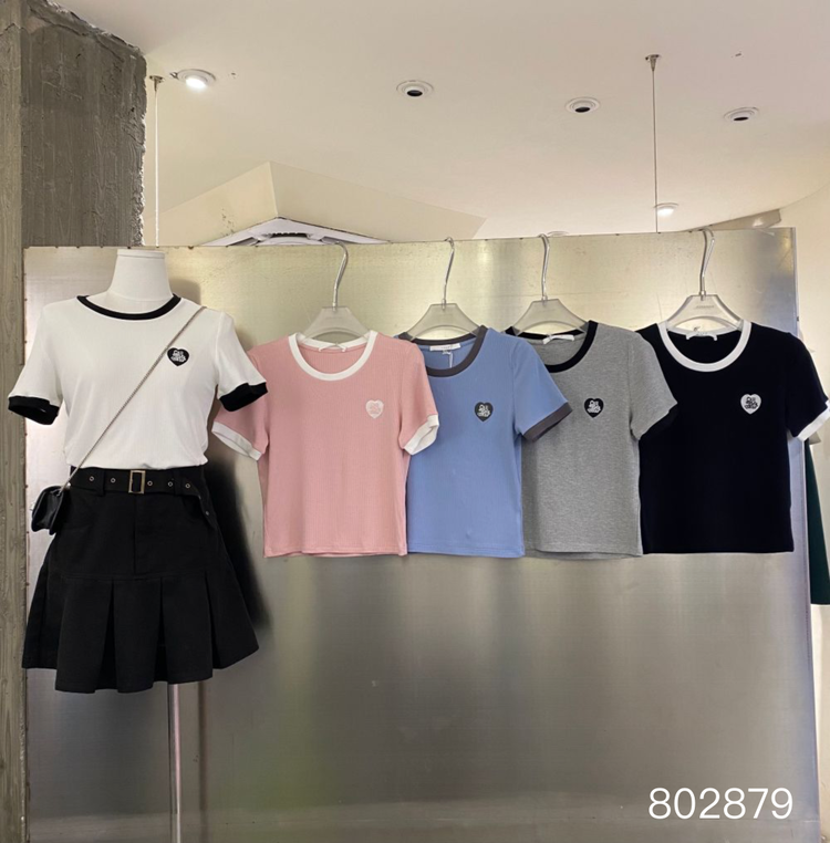 New in early summer! [June] contrast color love embroidery short sleeve T-shirt 802879# XYY