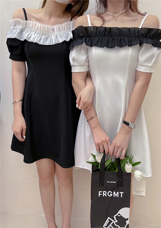 [only] one shoulder sling stitched flounce dress 8302# JJ