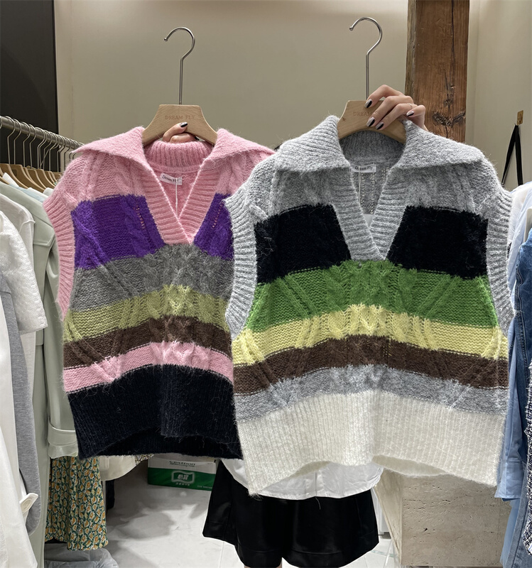 New year in early spring! [dream fly] Korean color contrast knitted vest 5001# XJ