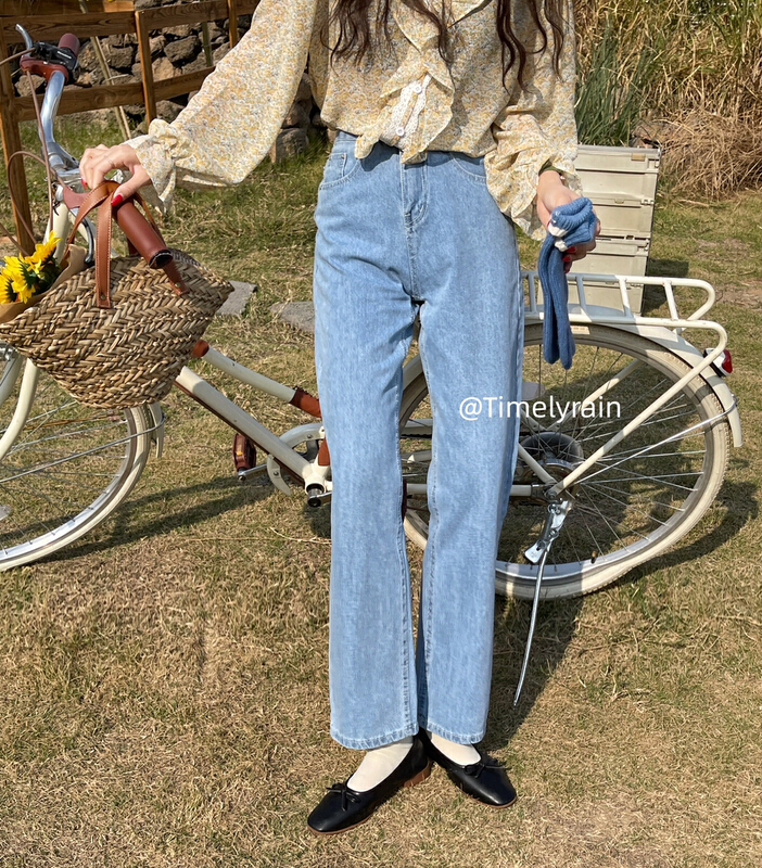 New year in early spring! [timely rain] Korean version of versatile small straight micro horn jeans 02229# jhy