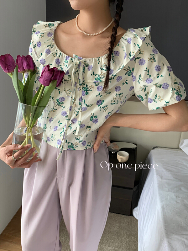 [OP one piece] fresh lotus leaf collar floral thin shirt op60098\hjy