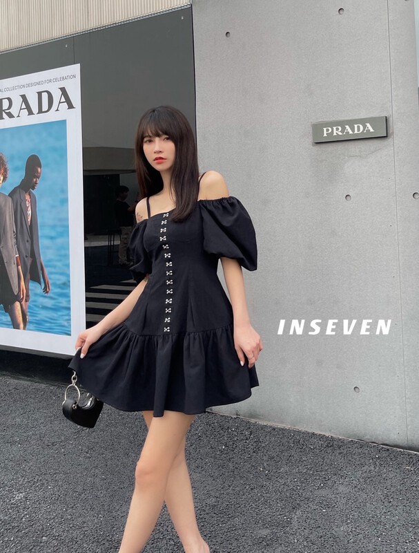 goods in stock! New in early summer! [inseven] Korean design sense suspender one-line collar off shoulder dress 26335# ozq