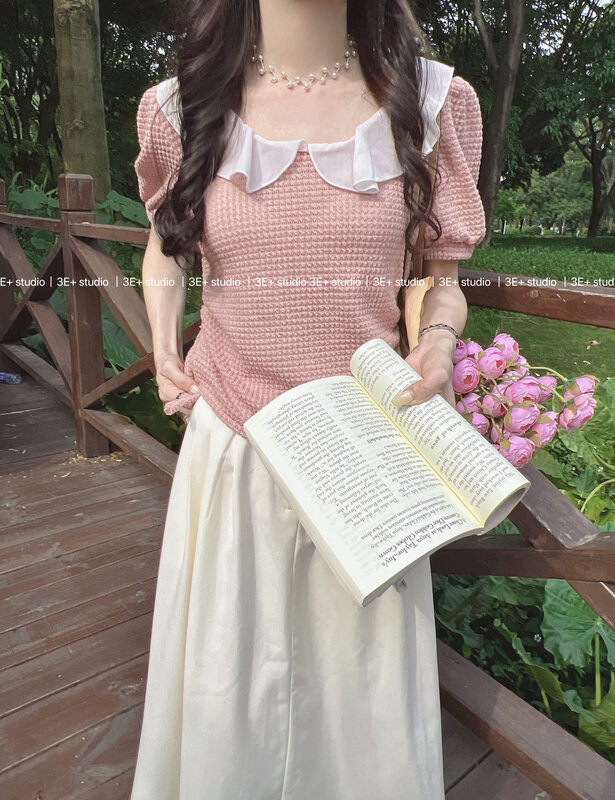 [3E +] stitching fashion Korean small shirt 5618# ll