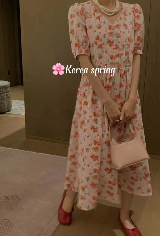 goods in stock! New in early summer! [RS] pleated V-neck bubble sleeve dress rs1512# XYY