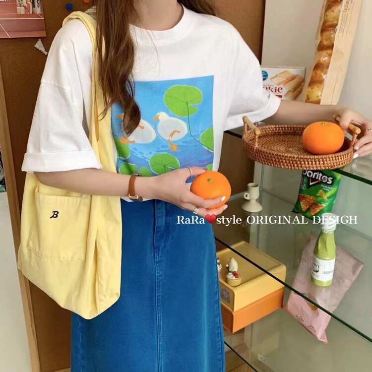 [rara] crew neck loose and versatile short sleeve T-shirt 19116-8# LSL