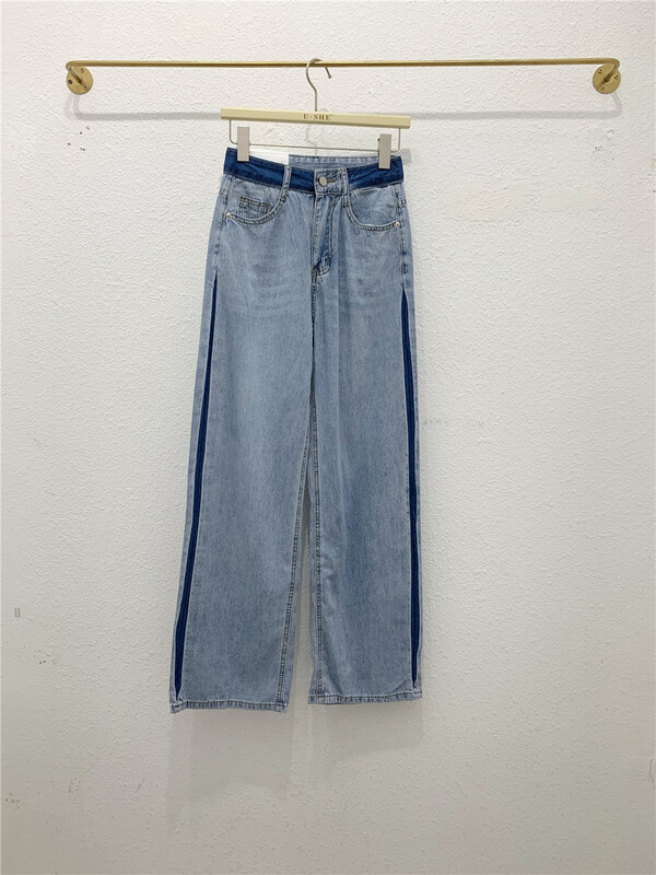 [u.she] Korean personalized color matching loose jeans 19803# cqw