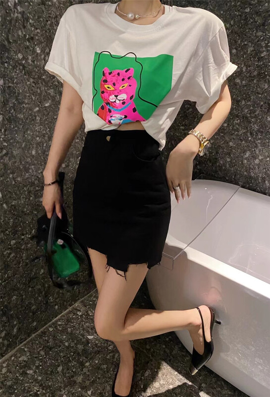 [yixuanru] Tiger Print loose short sleeve T-shirt 9275# ozq