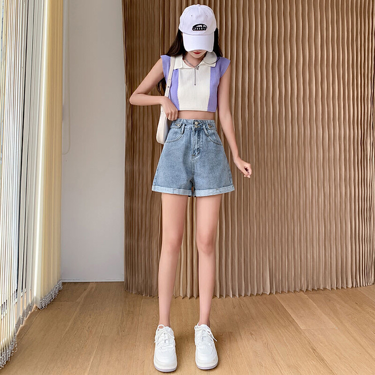 [ins studio] high waist, slim and versatile denim shorts a8006# WPL