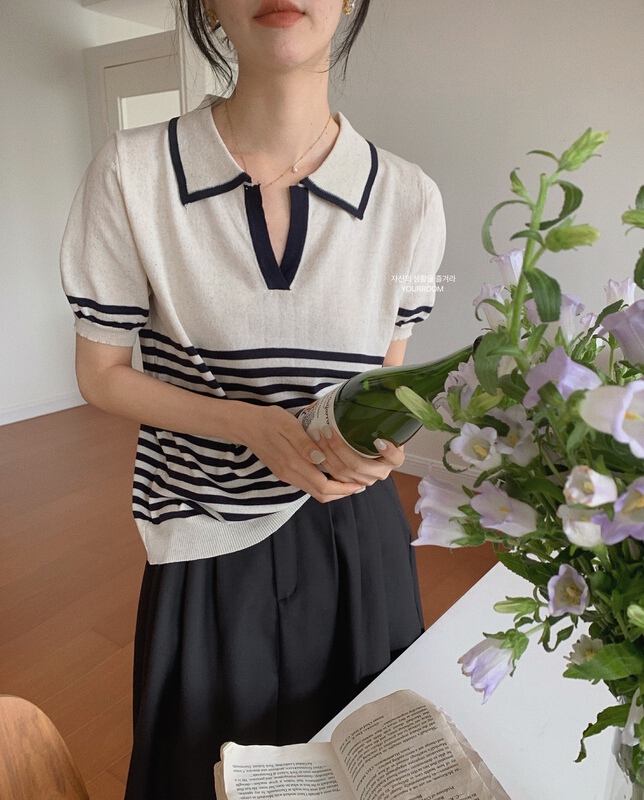[your room] Korean casual stripe short sleeved sweater 2330# cqw