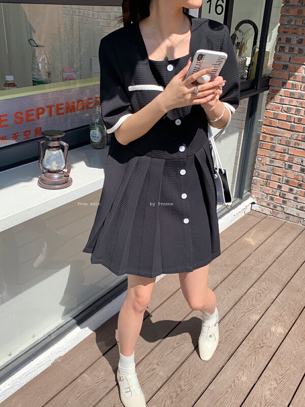 Original price 107.16! [Yiwan y.von] Korean fashion color contrast dress 8920# XJ