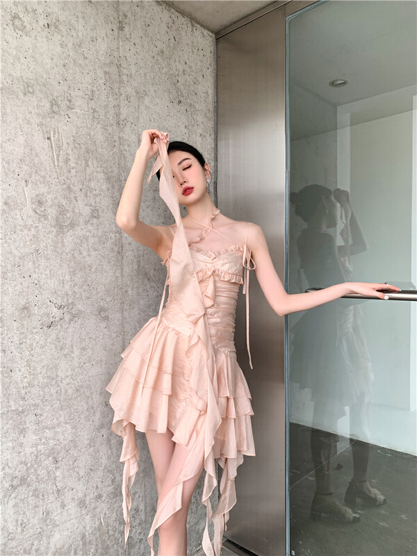 goods in stock! New in early summer! [AC] cross tie LACE RUFFLED suspender dress 6815# JJ