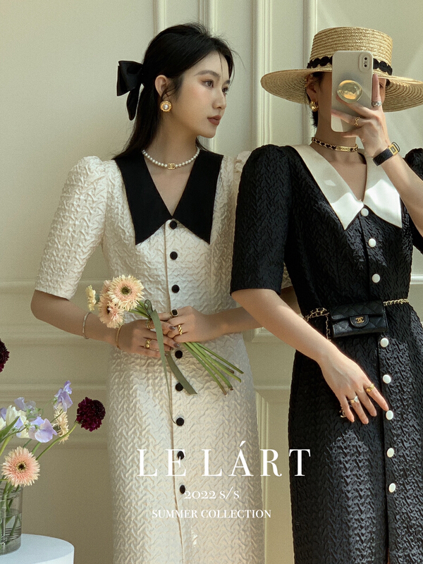 goods in stock! New in early summer! [le lart] small fragrance color contrast thin temperament dress ll2672# XYJ