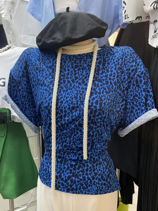 New in early summer! [Bella Bella] leopard print Pullover versatile short sleeve T-shirt 6879# WTT