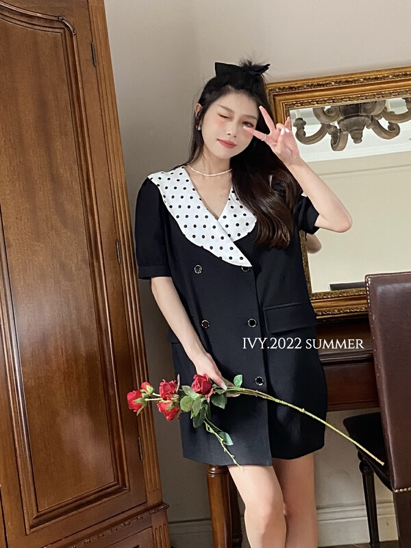 Original price 153.28! New in early summer! [Ivy] Korean color matching double breasted dress 88158# XJ