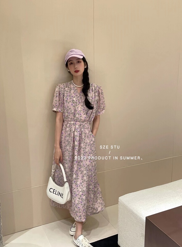 New in early summer! [Sze] Korean floral V-neck dress 90516# zxx