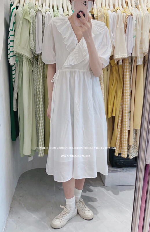 [teem ing] romantic and gentle V-neck dress 22t258# hjy