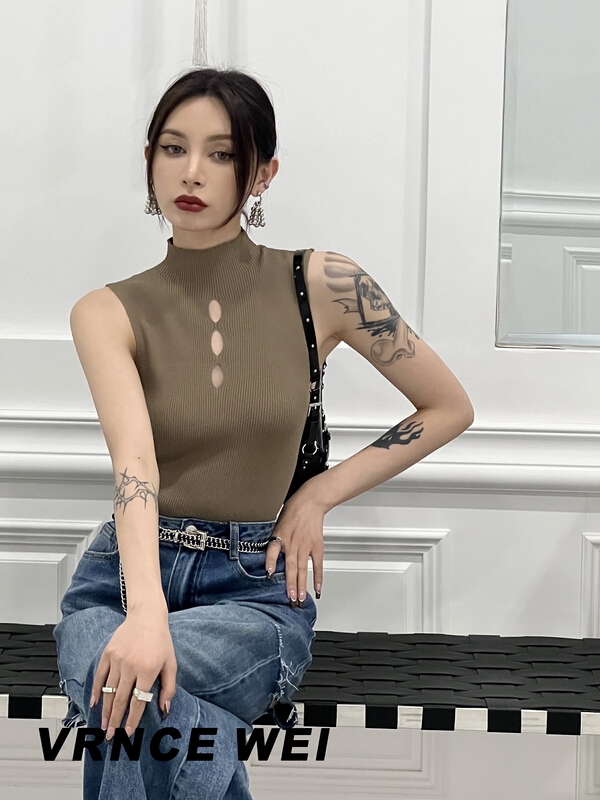 [Vince] Korean high waisted jeans with holes 8503# XYJ