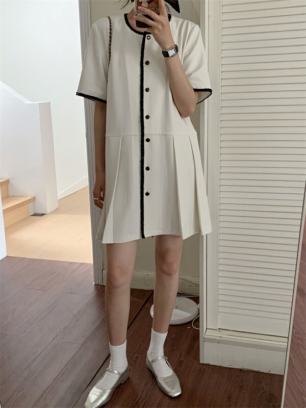 goods in stock! New in early summer! [about me] xiaoxiangfeng single breasted fashion dress 216413# cqw