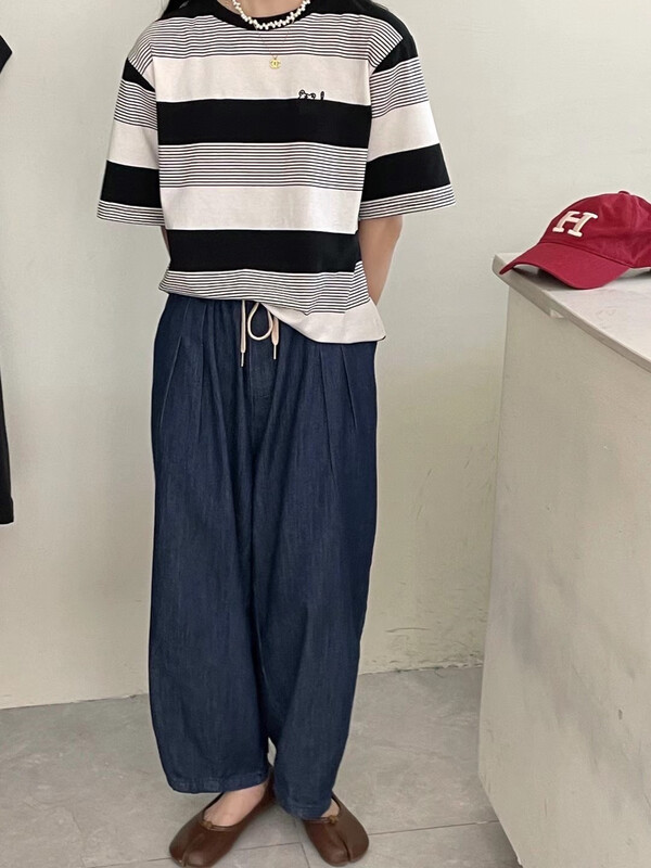 [h-xl] niche design stripe embroidery short sleeve T-shirt 3515# XYY