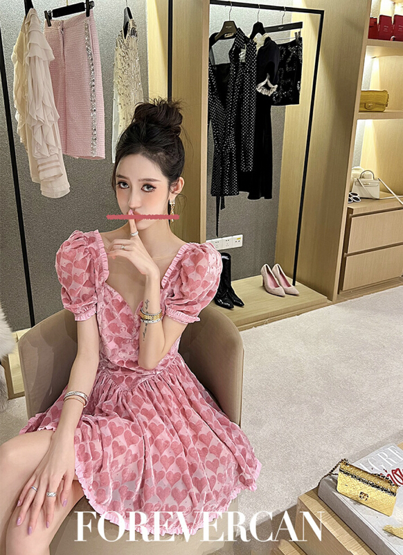 New in early summer! [ala] gentle wind bubble sleeve love dress l1395# JJ