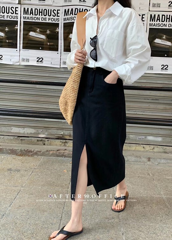goods in stock! New year in early spring! [after. 90] simple single button slit skirt 617# ll