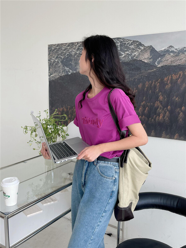 Five colors! [lini] Korean round neck embroidery simple short sleeve T-shirt 121c159# zxx