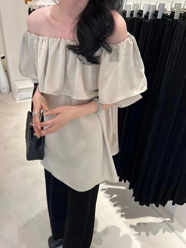 In early summer! 【 mi ni 】 ruffled off-line collar shirt 2813\pcz