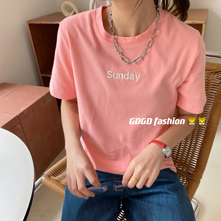 [Yuanxi · elements] simple embroidery letters versatile round neck short sleeve T-shirt 862# WTT