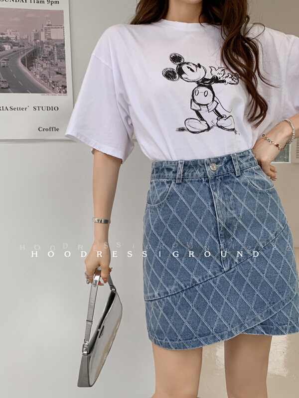 [house of fire] custom made denim fabric irregular fashion rhomboid skirt j22020# ozq