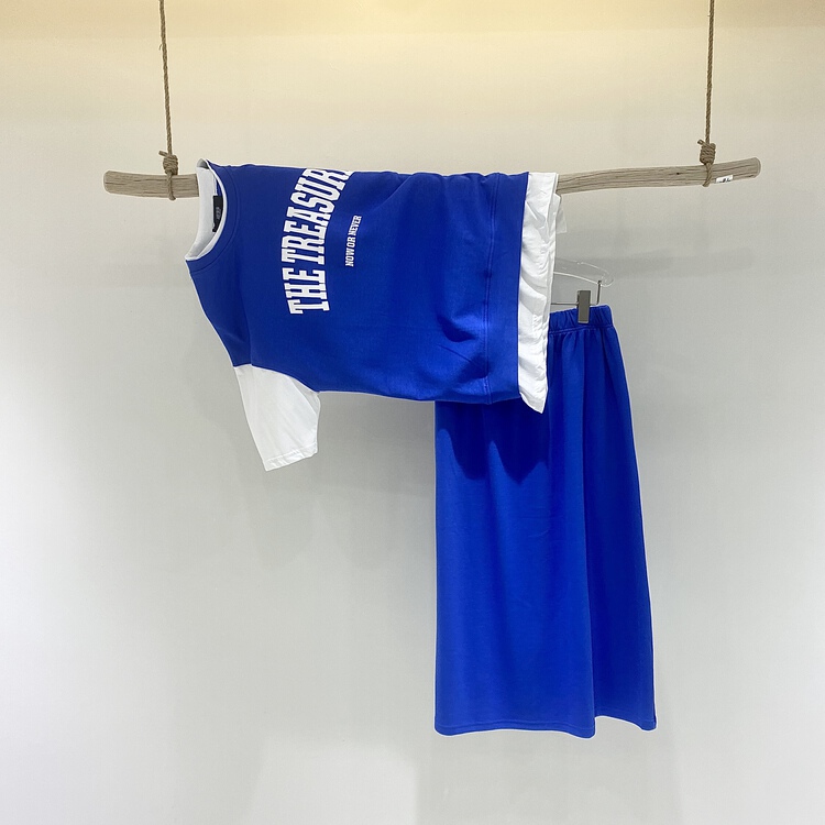 [just soso] Korean fashion letter fake two-piece T-shirt + loose skirt suit 6957# CSX