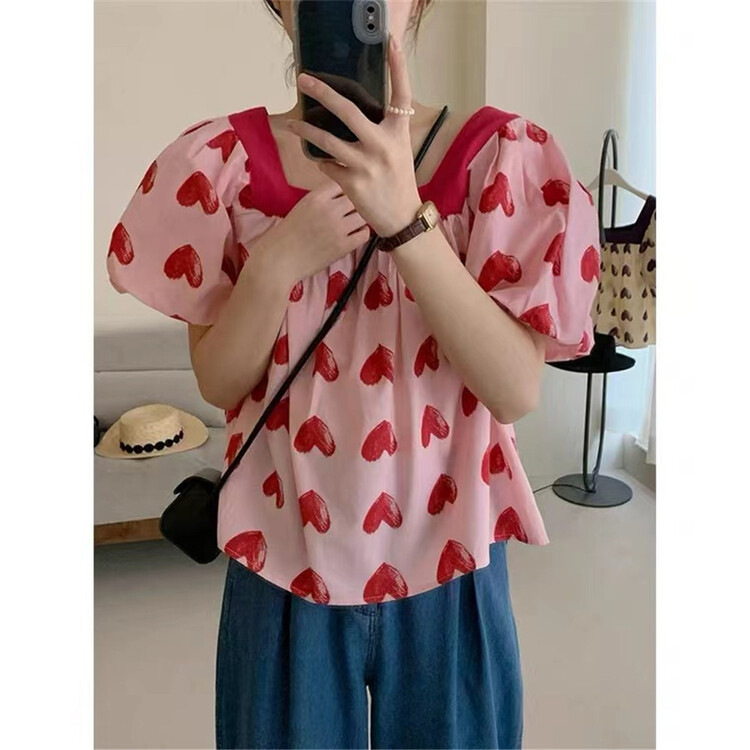 [set] Korean style Fangling love color contrast printed shirt 2020# zxx