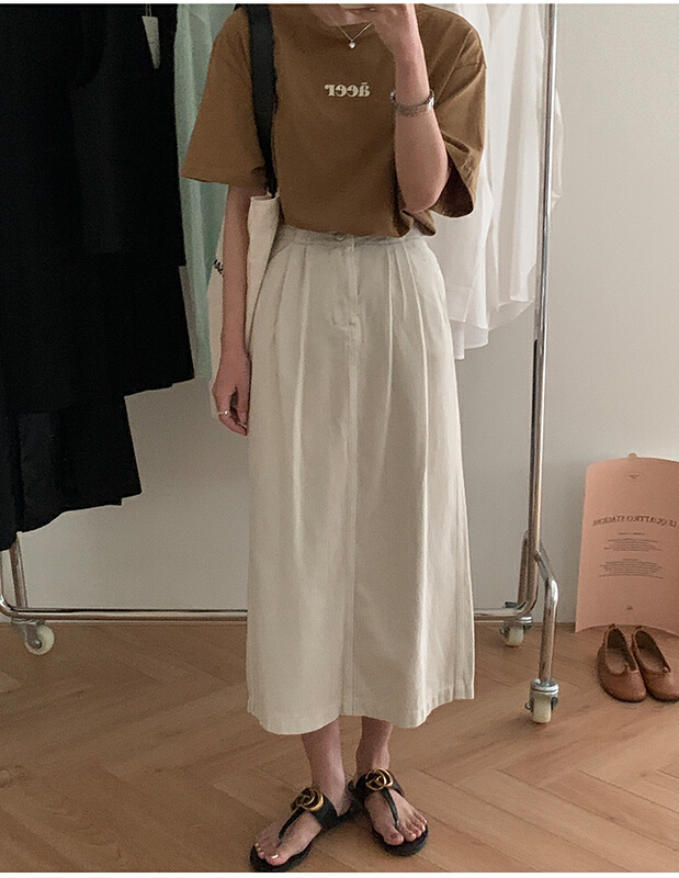 New year in early spring! [the mind] ins Korean style solid color versatile design denim skirt 70018# jhy