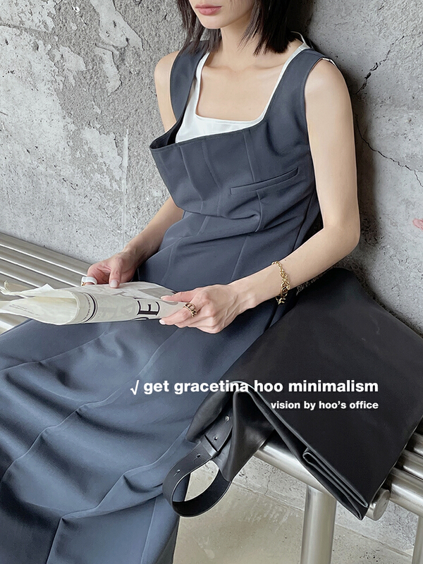 [gracetina Hoo] design sense sleeveless fake two-piece dress ly6155# zxl